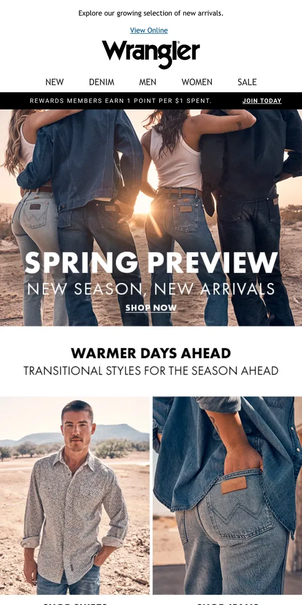 Email from Wrangler. New spring styles are here