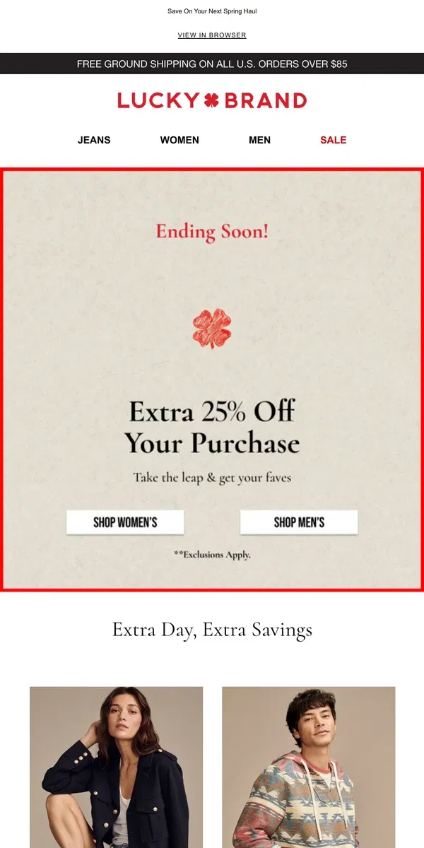 Email from Lucky Brand. ⏰ FINAL HOURS! Extra 25% Off - On Top Of 40% Off Denim