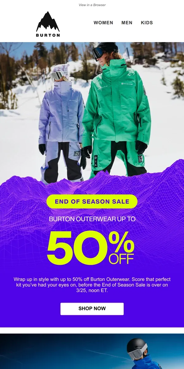 Email from Burton. Up to 50% Off Burton Outerwear