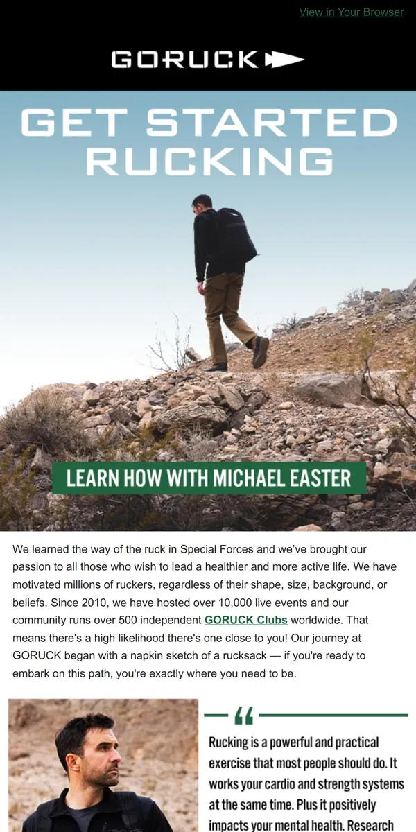 Email from GORUCK. Discover Rucking With Michael Easter: Your Path to a Healthier, More Active Life