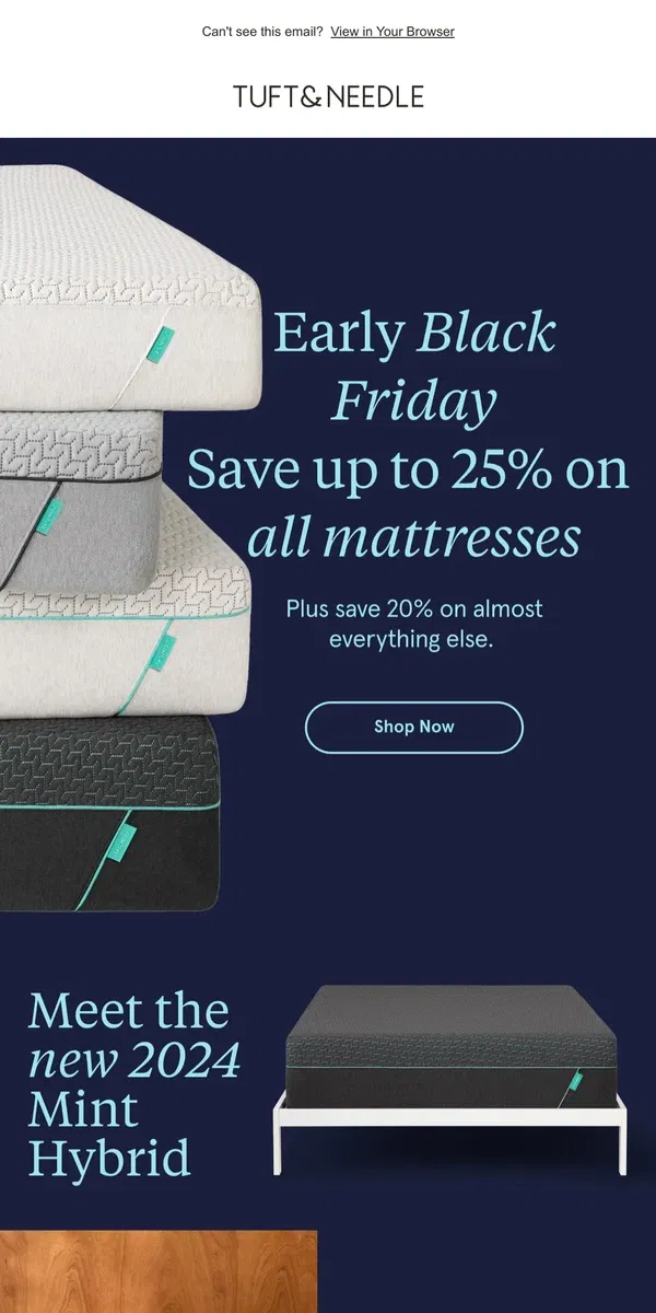 Email from Tuft & Needle. Save 25% on the Mint Hybrid