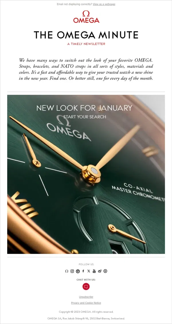 Email from OMEGA. Make January shine