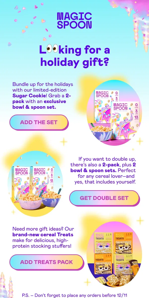 Email from Magic Spoon Cereal. Meet our holiday gift sets! 🎁