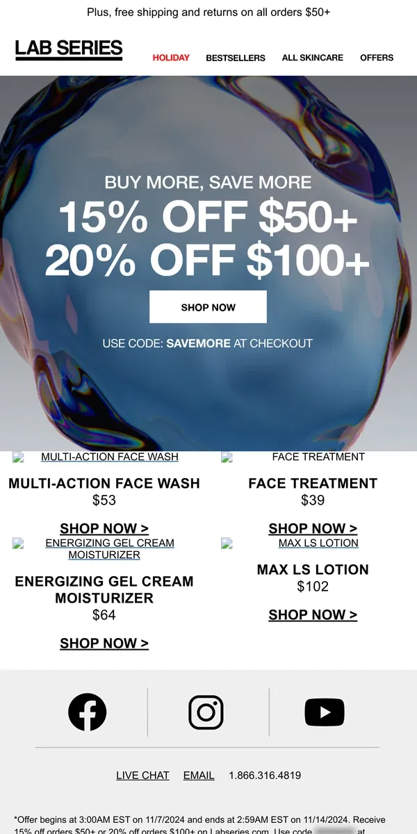 Email from Lab Series. Buy more, save more with 15% or 20% off