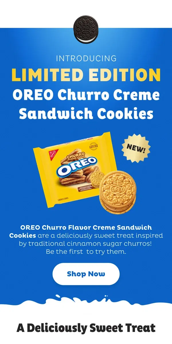 Email from OREO. NEW OREO Churro Creme Sandwich Cookies