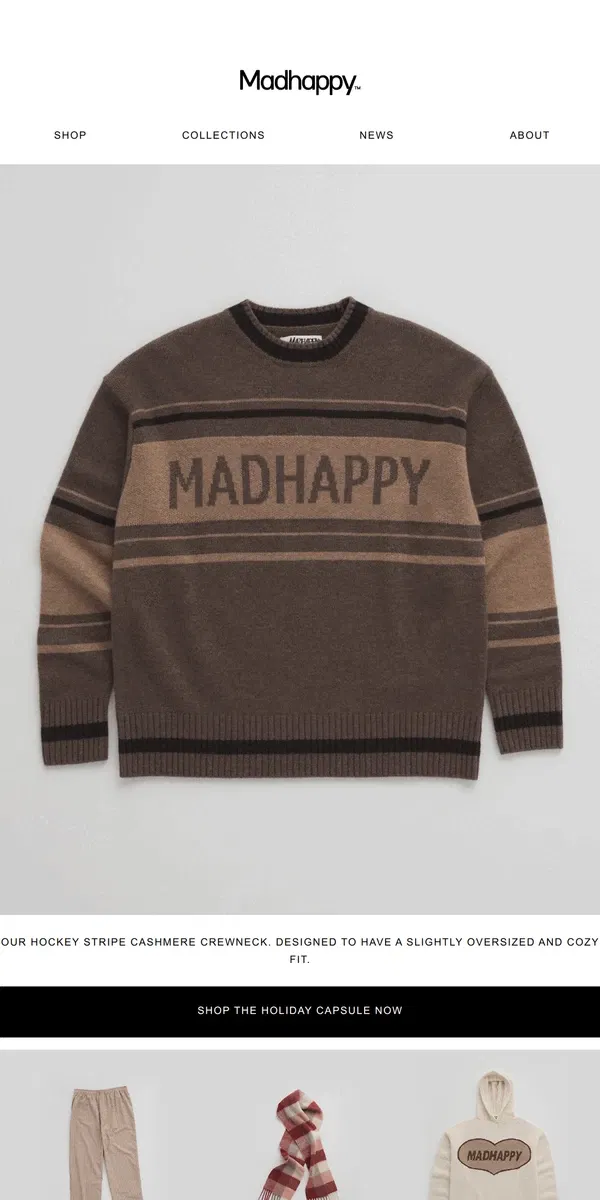 Email from Madhappy. Hockey Stripe Cashmere Crewneck