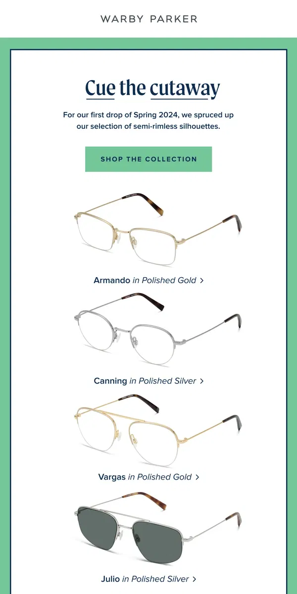 Email from Warby Parker. We left these open-ended