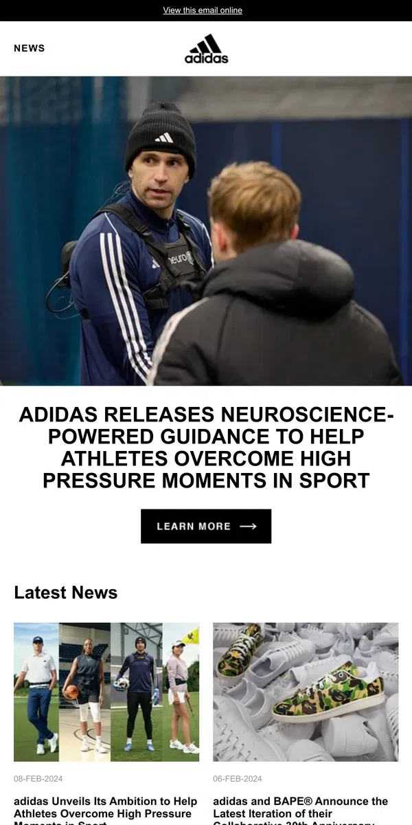 Email from Adidas. adidas releases neuroscience-powered guidance to help athletes overcome high pressure moments in sport