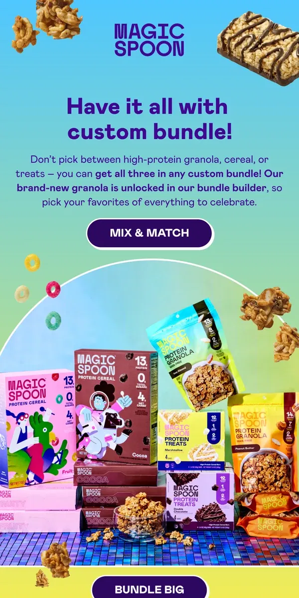 Email from Magic Spoon Cereal. UNLOCKED: Add Protein Granola to your dream bundle! ✨