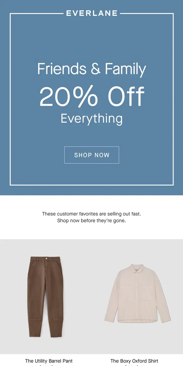 Email from Everlane. Re: 20% Off Everything