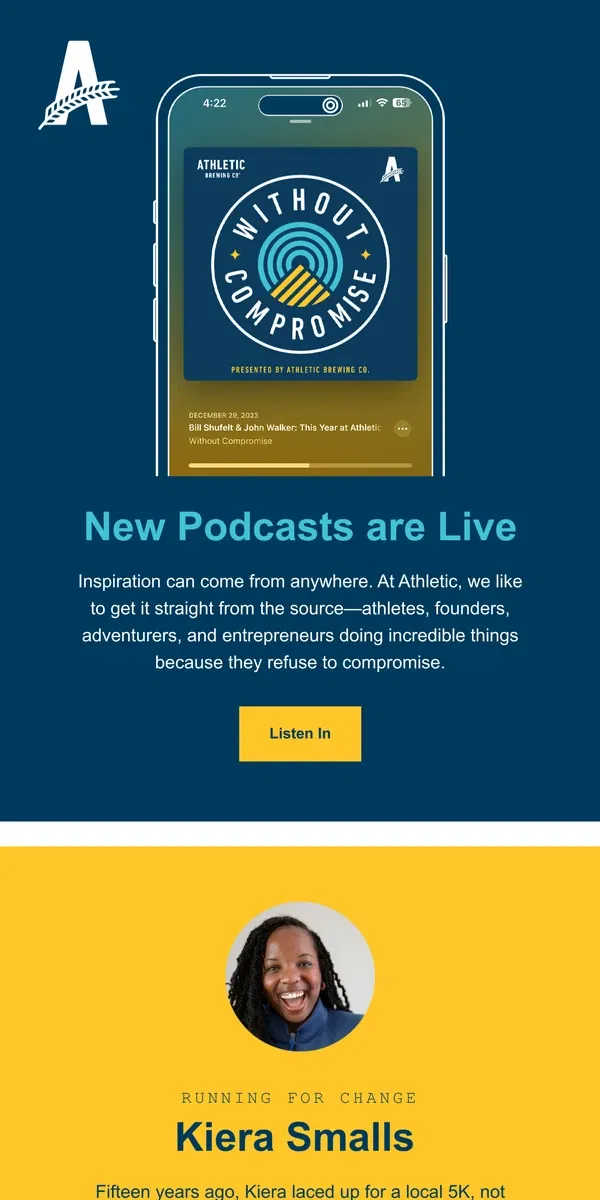 Email from Athletic Brewing Co. 'Without Compromise' – Listen Now! 🍺 🎧