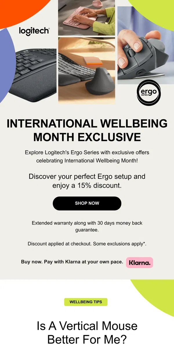 Email from Logitech. Find tips and exclusive offers for International Wellbeing Month!