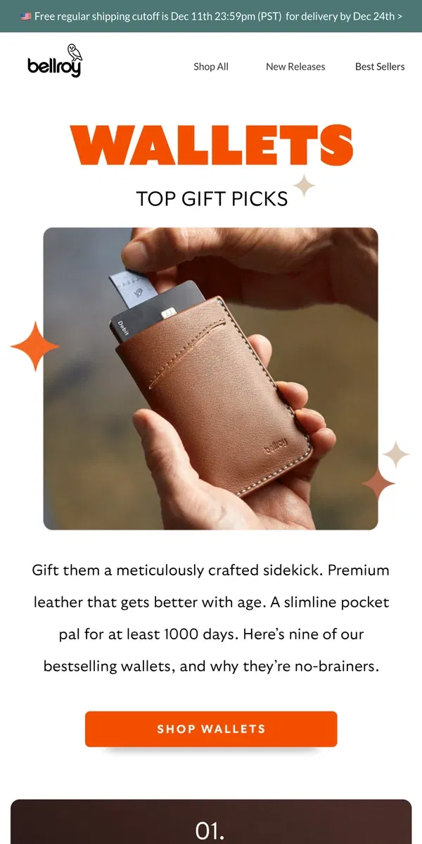 Email from Bellroy. Wallets-a-gifting