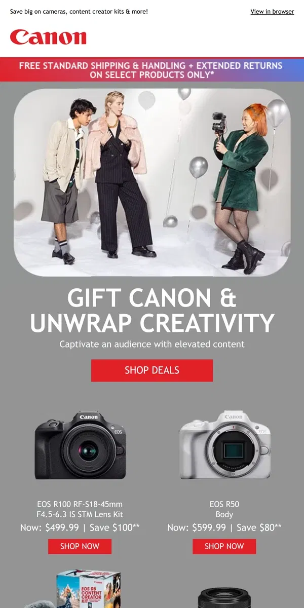 Email from Canon. Canon's Top Picks for Creators