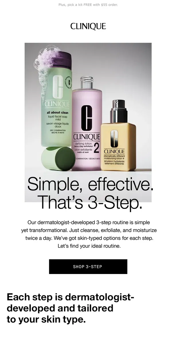 Email from Clinique. Here's a simple routine for you. It’s tailored to your skin type.