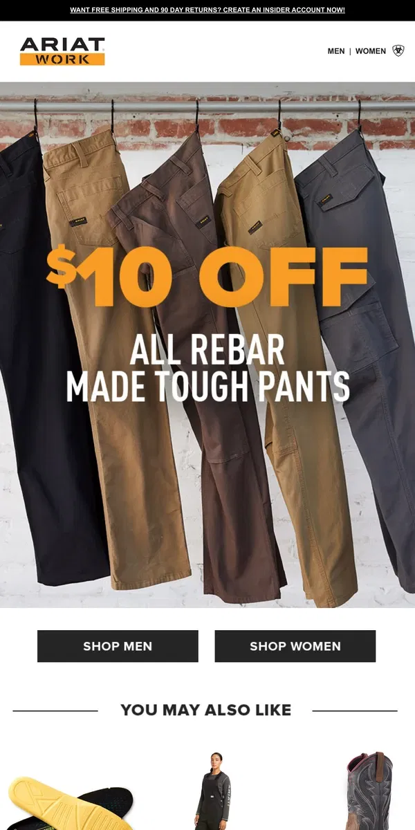 Email from Ariat. Take $10 Off Our Top-Selling Work Pants