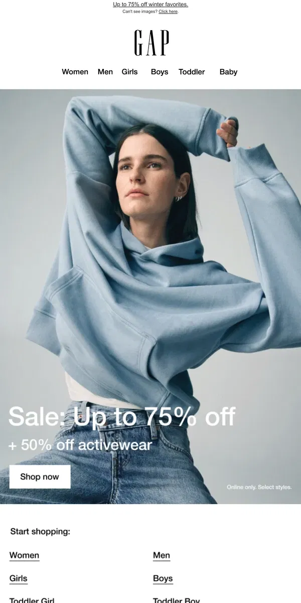 Email from GAP. You're in: half off activewear