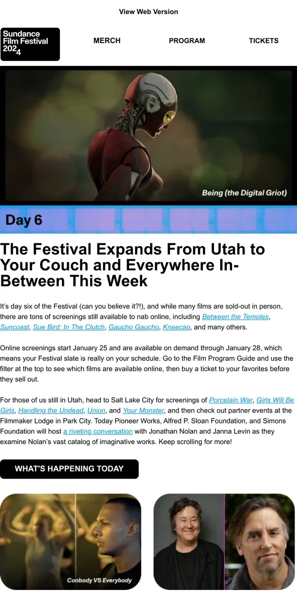 Email from Sundance. Just Two More Days Until Online Screenings Begin