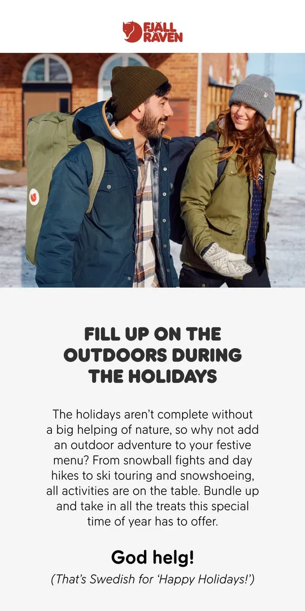 Email from Fjällräven. Happy (Outdoor) holidays!