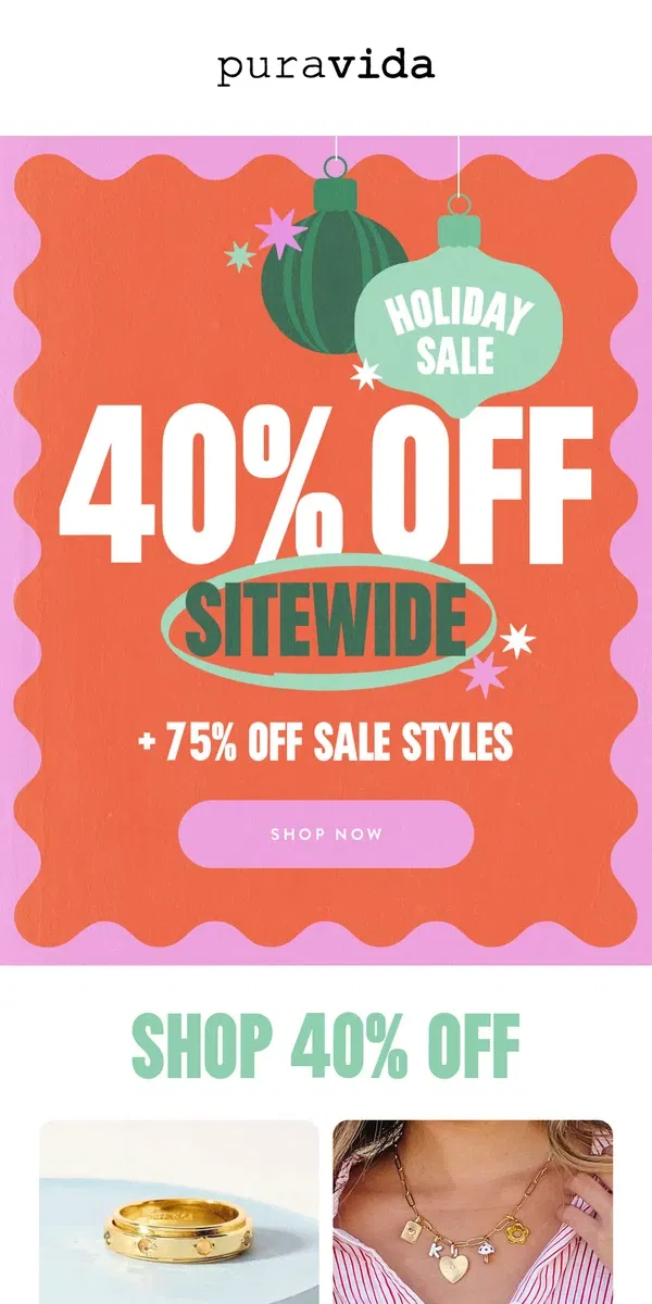 Email from Pura Vida Bracelets. ATTENTION! SITEWIDE SALE HAPPENING NOW