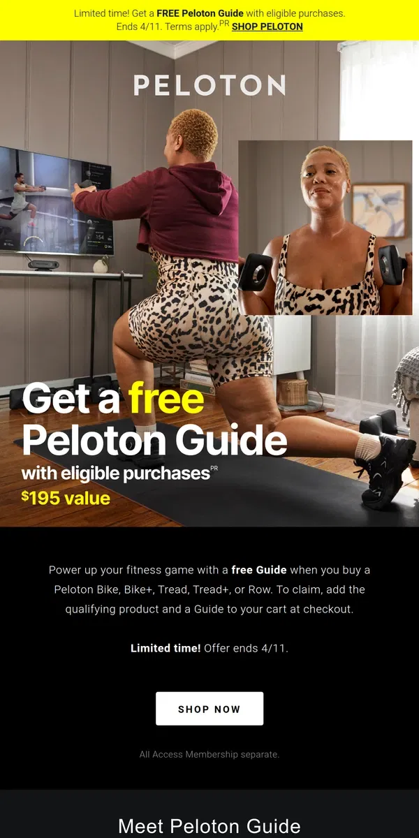 Email from Peloton. FREE Peloton Guide with eligible purchases