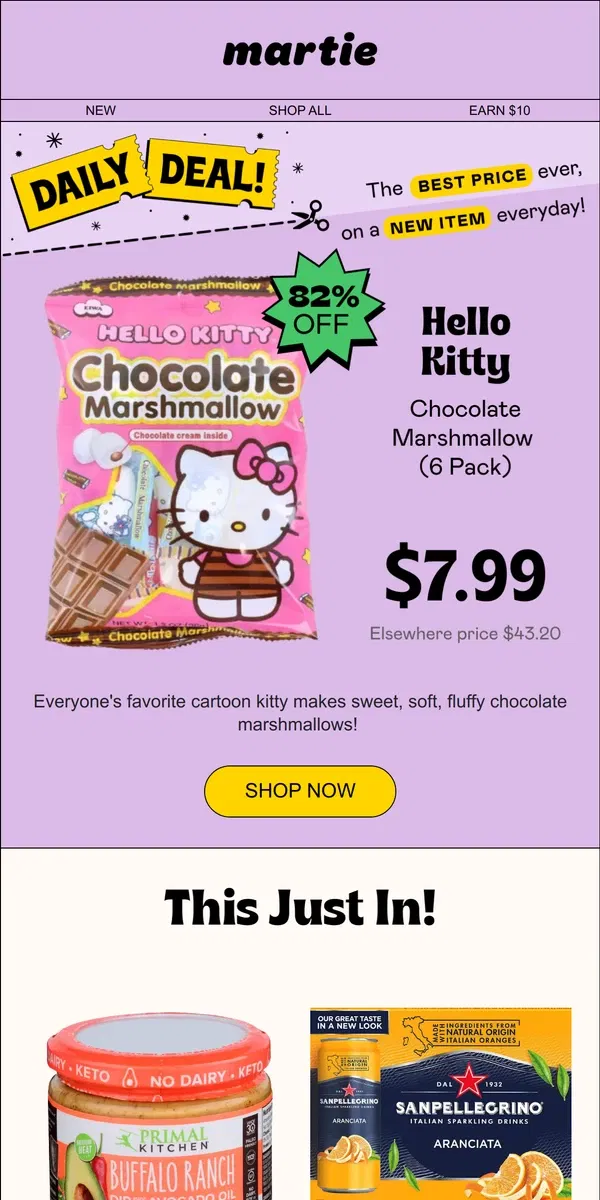 Email from Martie. ✨ 29 NEW ARRIVALS! Plus, 82% OFF Hello Kitty Chocolate Marshmallows!