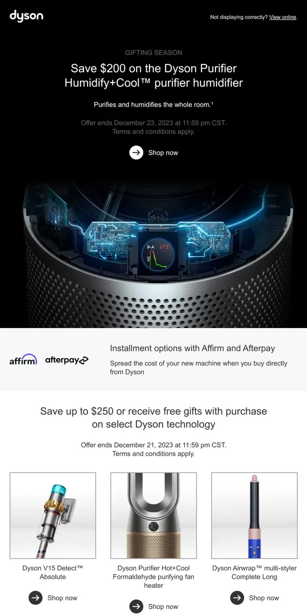 Email from Dyson. Save $200 on the Dyson Purifier Humidify+Cool purifier humidifier