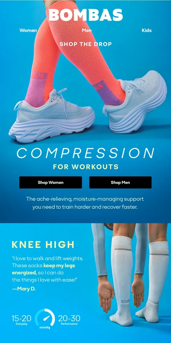 Email from Bombas. New: Athletic Compression Socks