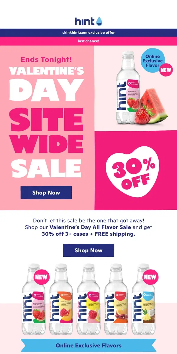 Email from Hint Water. XOXO, our Sitewide Sale is ending!