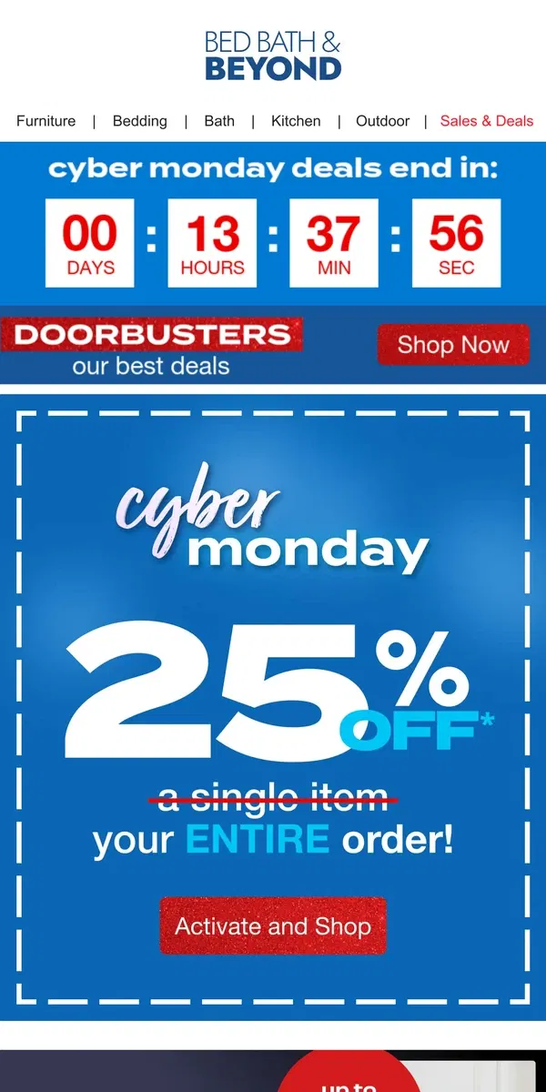 Email from Bed Bath & Beyond. 25% Off Your ENTIRE Order 🔥🔥 Ends Tonight!