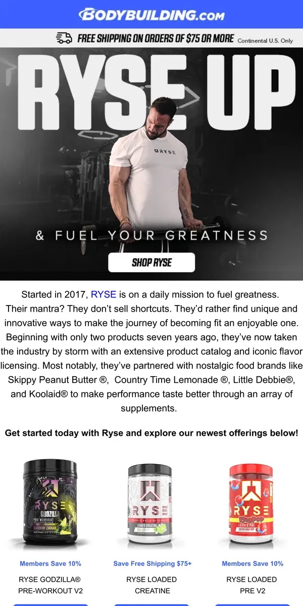 Email from Bodybuilding.com. 💪RYSE: The Premium Supplement Brand You’ve Been Waiting For!