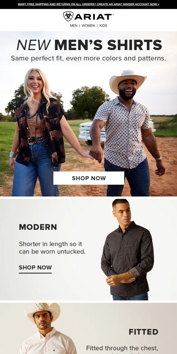 Email from Ariat. Just in! Spring Shirts for Men