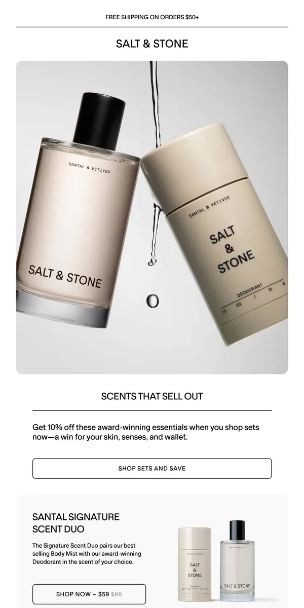 Email from SALT & STONE. 10% off now, sold out later