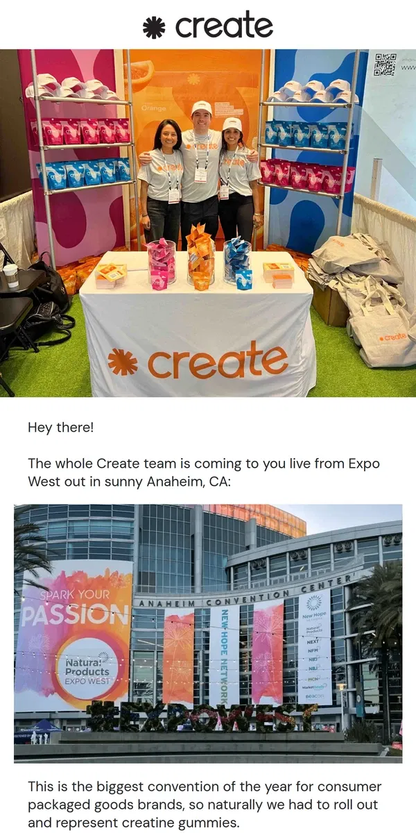 Email from Create Wellness. Live from Expo West ☀️