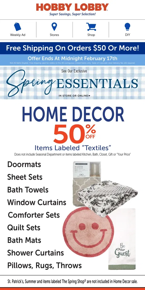 Email from Hobby Lobby. Make It Your Own With 50% Off Home Decor!