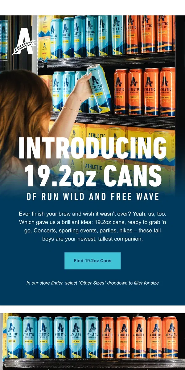 Email from Athletic Brewing Co. 19.2oz cans are here!