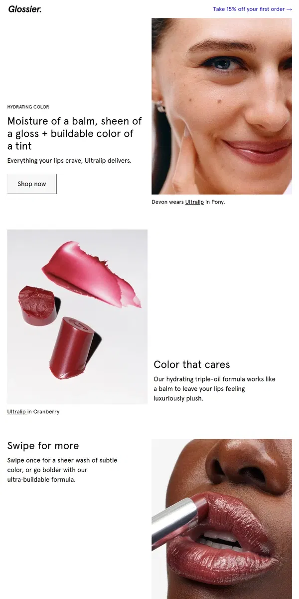 Email from Glossier. Hyaluronic acid for your lips