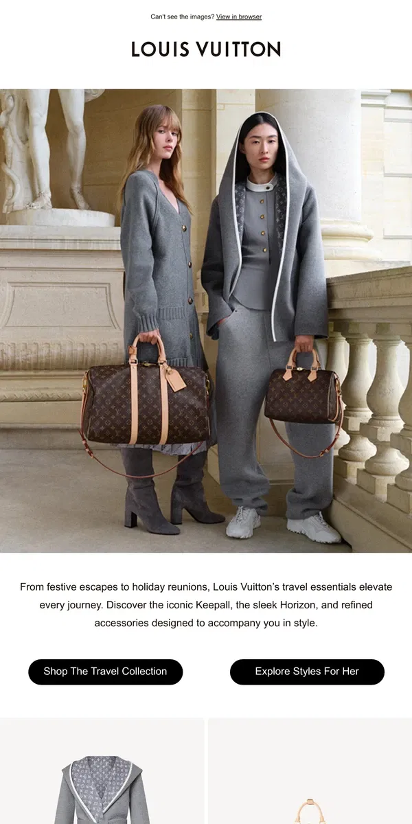 Email from Louis Vuitton. Louis Vuitton Travel Essentials