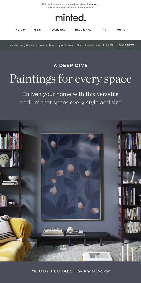 Email from Minted. Spotlight on paintings