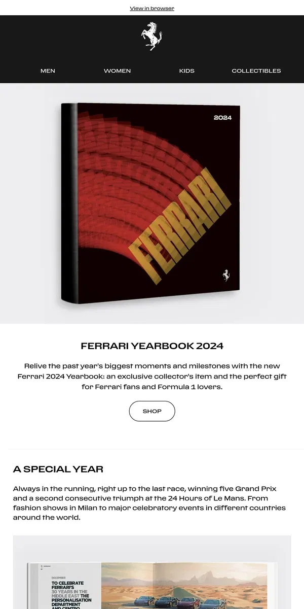 Email from Ferrari. New Edition: Ferrari 2024 Yearbook