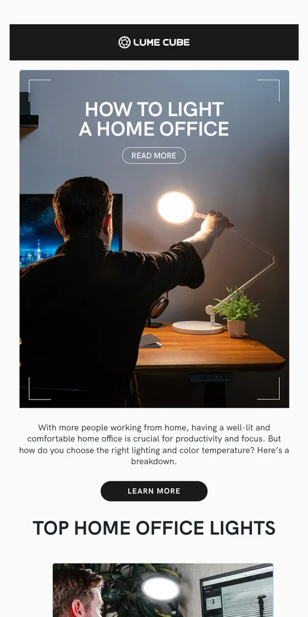 Email from Lume Cube. How to Light A Home Office💡