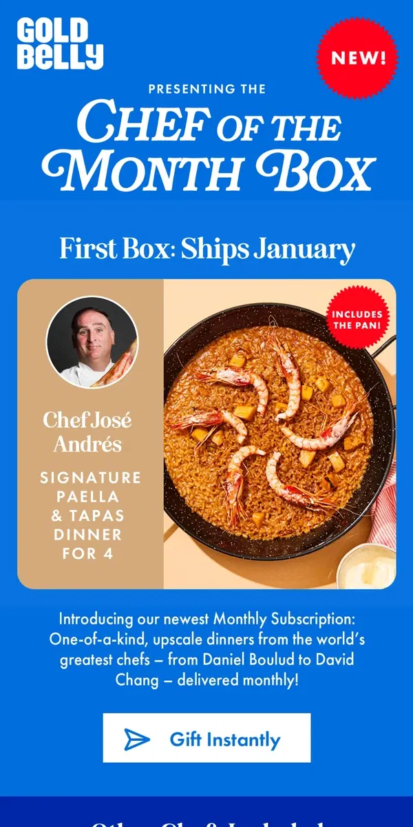 Email from Goldbelly. 💥NEW! Chef of the Month Club 🎁👨‍🍳