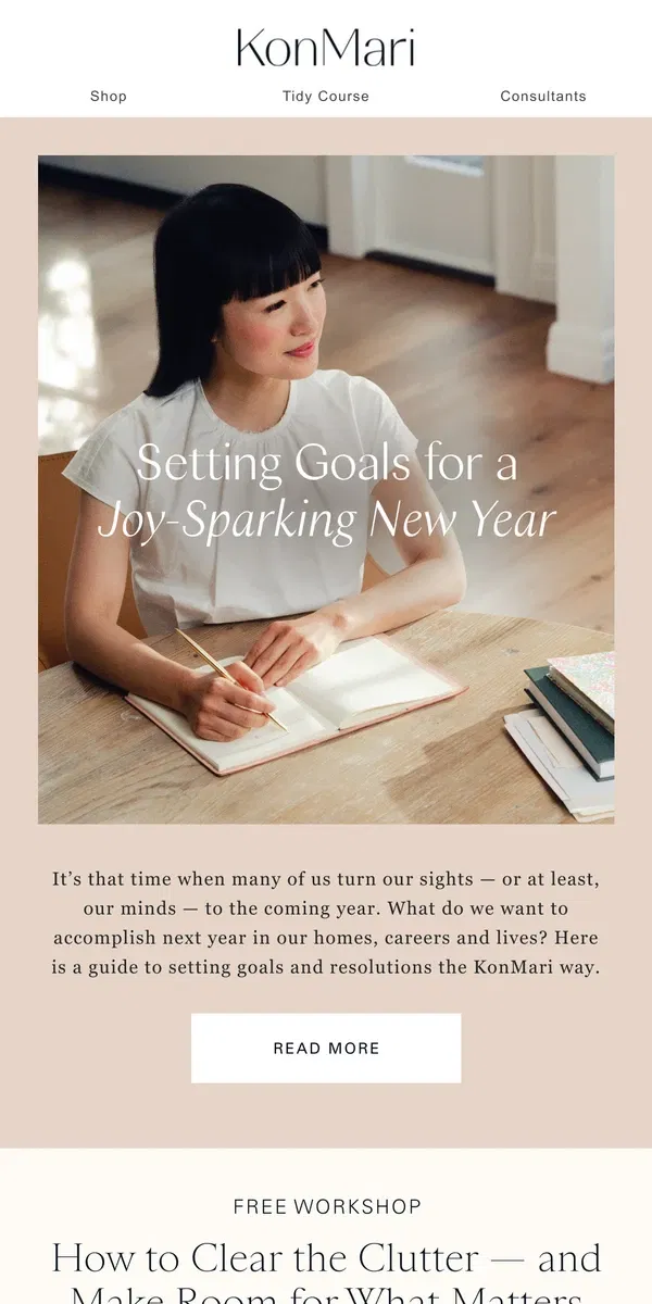 Email from KonMari. How to Set Goals That Spark Joy