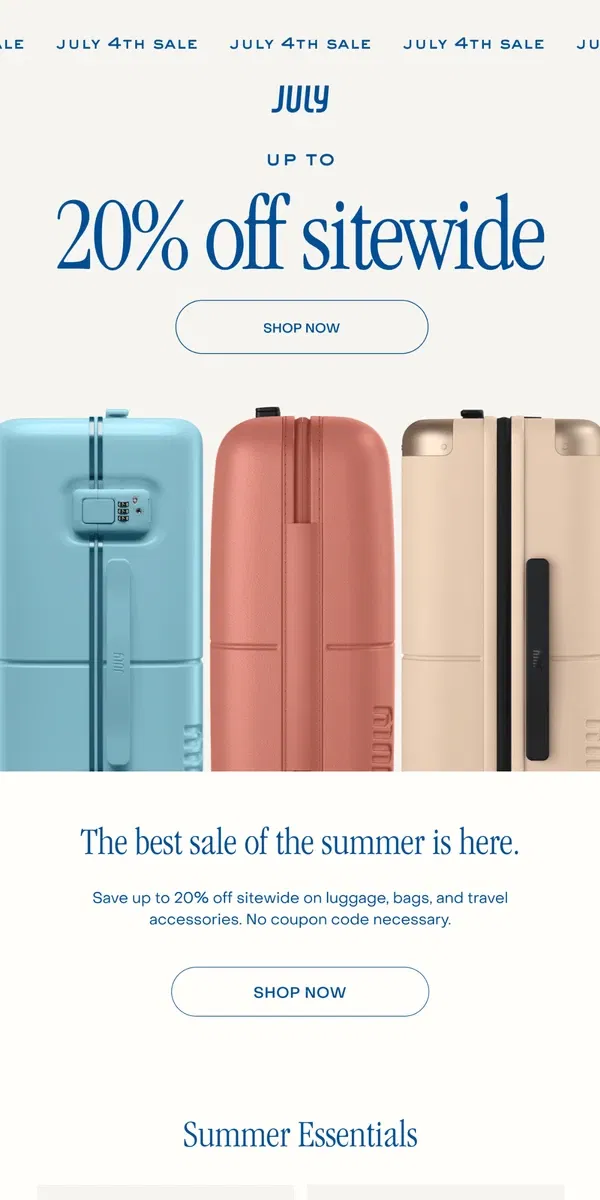 Email from July. Celebrate 4th of July with up to 20% Off sitewide.