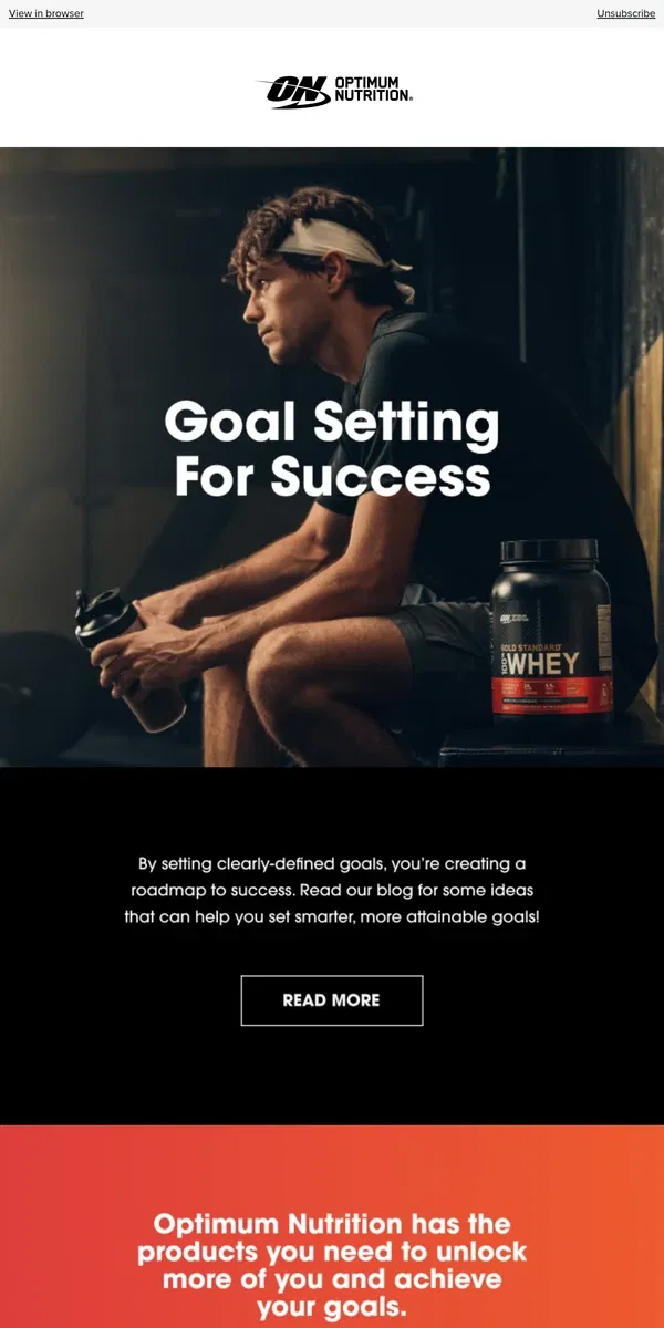 Email from Optimum Nutrition. Unlock More by Setting Smarter Goals ✔️