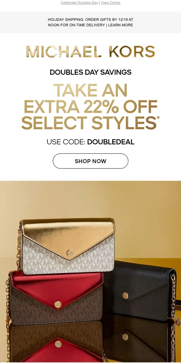 Email from Michael Kors. Limited Time Only: Take An Extra 22% Off Select Styles