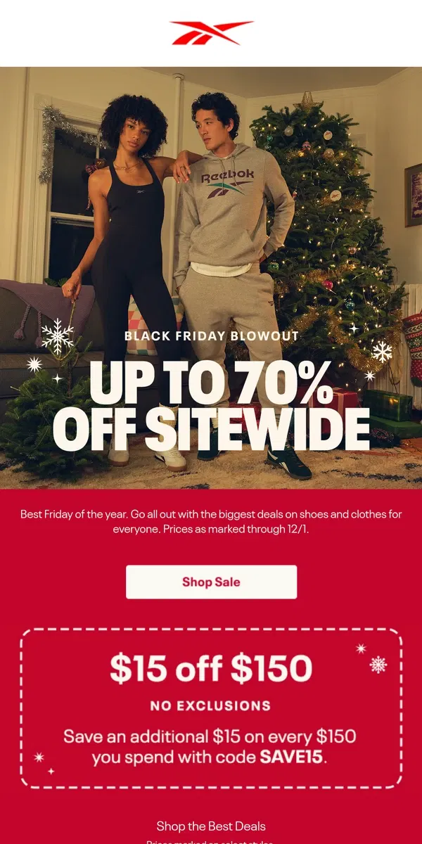 Email from Reebok. Best Black Friday: Up to 70% OFF 😲