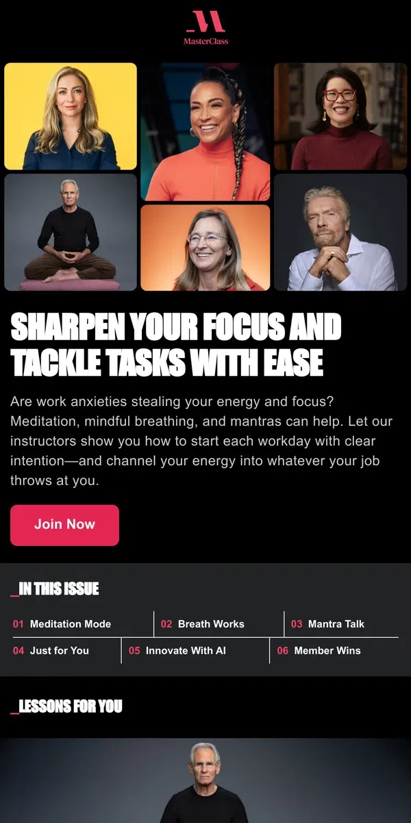 Email from Masterclass. How to keep work anxiety from stealing your focus