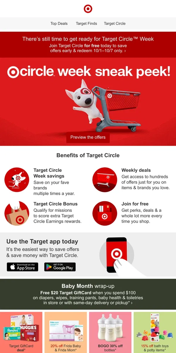 Email from Target. Members get to save Target Circle Week deals early.