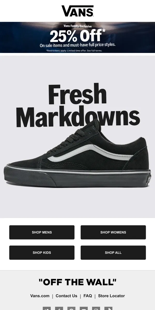 Email from Vans. New Markdowns Just Added